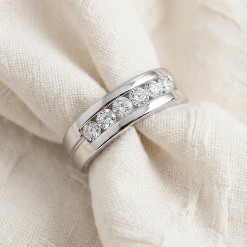 P3 POMPEII3 Pompeii Men's 5/8Ct Diamond 6-Stone Polished Wedding Ring Lab Grown 10k Gold - Size 6 (F/G,VS1-VS2)