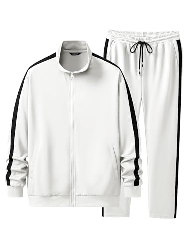JMIERR Men's Sweatsuits Tracksuits 2 Piece Loungewear Sweat Suit Full Zip Jacket and Joggers Jogging Warm Up Sets Matching Sets Essentials Clothing, L, White