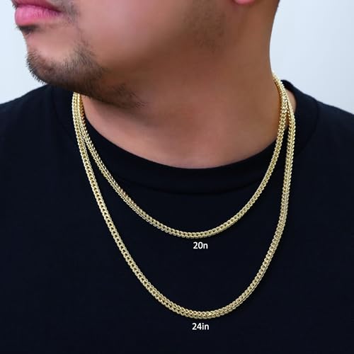 Nuragold 14K Real Yellow Gold 4mm Franco Box Wheat Chain Mens Necklace - 24"