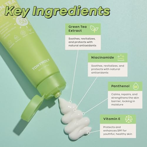 TONYMOLY Green Tea Face Sunscreen SPF 50+ PA++++, No White Cast, 1.69 fl oz