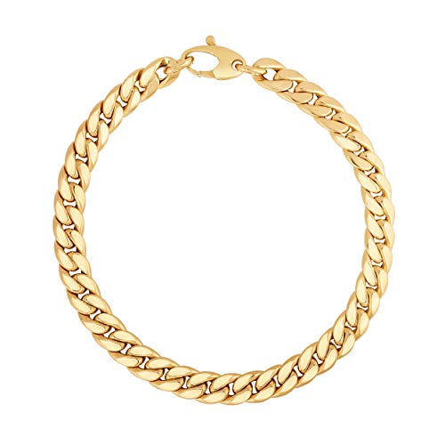 Floreo 14k Yellow Gold 6mm Classic Miami Cuban Link Chain Bracelet, 7.25 Inch