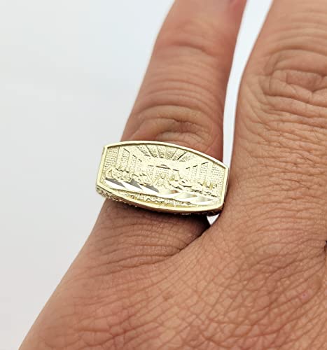AMZ Jewelry 10K Yellow Gold Last Supper Ring For Men Solid Gold Ring Size 7