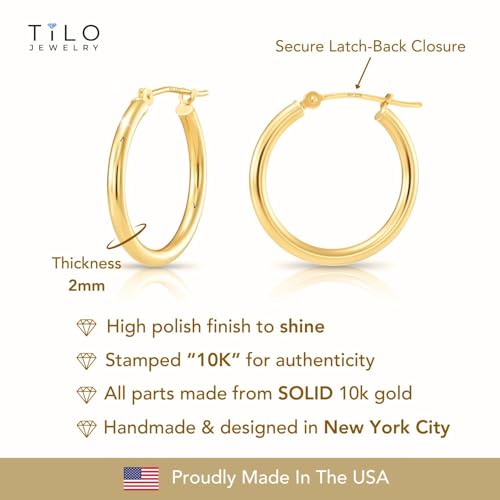 10k Yellow Gold Polished Small Round Hoop Earrings, 12mm 0.48 inch Diameter