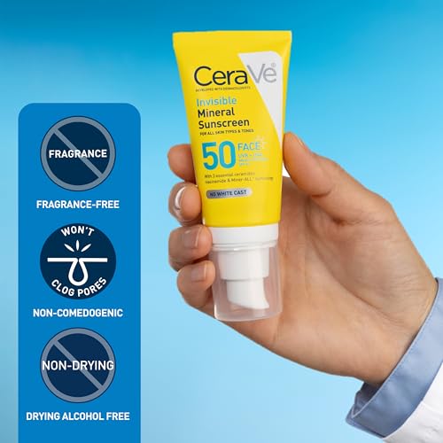 CeraVe Invisible Mineral Sunscreen SPF 50, Face Sunscreen, Travel Size