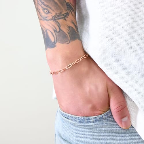 Nuragold 10k Real Rose Gold Paperclip 4mm Elongated Cable Link Bracelet (7"-8") Italian Jewelry for Men & Women - 7"