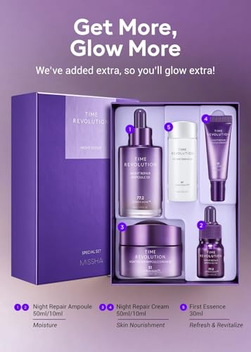 MISSHA Time Revolution Night Repair 5X Gift Set, Ampoule Cream Essence