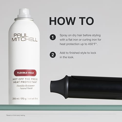 Paul Mitchell Hot Off The Press Heat Protectant, Humidity Resistance, Flexible Hold + Natural Finish, For All Hair Types, 6 oz