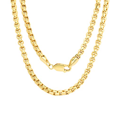 Nuragold 10K Real Yellow Gold Round Box 3.5mm Venetian Link Chain Necklace - 20"