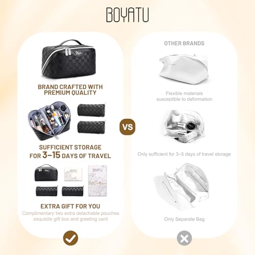 BOYATU Travel Makeup Bag Organizer: 180°Open-Flat 3 Pcs Make up Bags Set