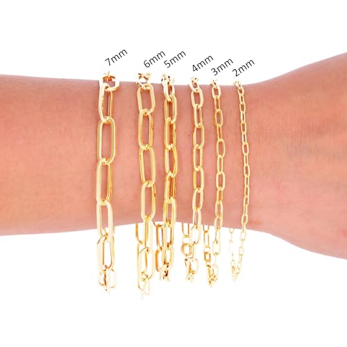 Nuragold 14k Real Yellow Gold Paperclip Chain Cable Link Italian Bracelet - 3mm,7"