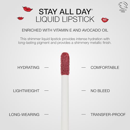 stila Stay All Day® Liquid Lipstick, Shimmering Metallic | Long-Lasting Color Wear, No Transfer | Hydrating, Lightweight with vitamin E & Avocado Oil for Soft Lips | 0.10 Fl. Oz., Pura Shimmer