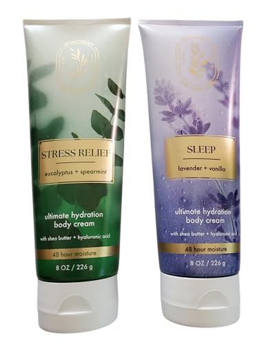 Bath & Body Works Aromatherapy Eucalyptus Spearmint and Lavender Vanilla Ultimate Hydration Body Cream 8 Ounces Pack of 2