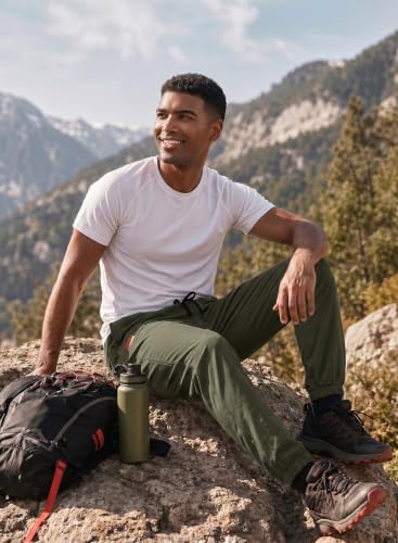 JMIERR Mens Casual Joggers Pants - Cotton Drawstring Chino Cargo Pants Hiking Outdoor Twill Track Jogging Sweatpants Travel Essentials Pants with Pockets for Men, M, B Green