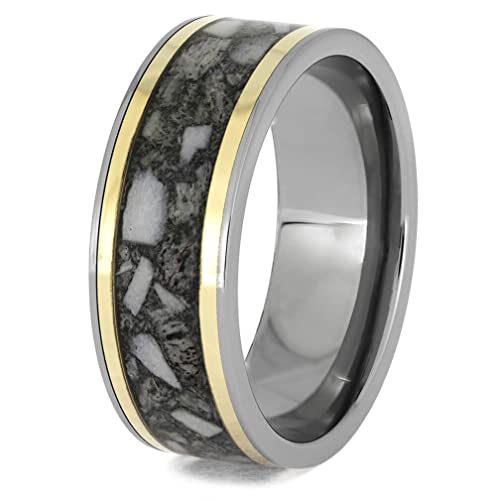 The Men's Jewelry Store Antler, 14k Yellow Gold Pinstripe 8mm Comfort-Fit Titanium Wedding Band Size 11