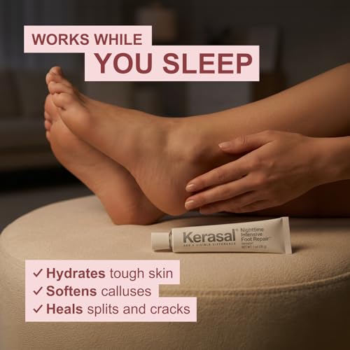 Kerasal Nighttime Intensive Foot Repair, Skin Healing Ointment for Cracked Heels and Dry Feet, 1 oz (Packaging May Vary)