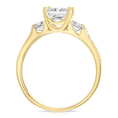 Ioka - 14K Solid Yellow Gold 1.5 Ct. Princess Cut 3 Stone CZ Engagement Ring With Stones in Band - Size 7