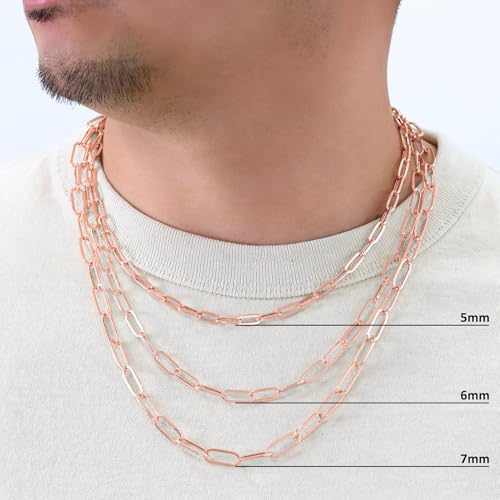 Nuragold 10k Real Rose Gold Paperclip 3mm Elongated Cable Link Necklace (16"-24") Dainty Italian Jewelry for Men & Women - 3mm,24"