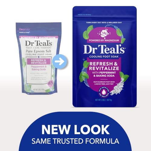 Dr Teal's Pure Epsom Salt Cooling Foot Soak, Refresh & Revitalize with Peppermint & Baking Soda, 2 lbs