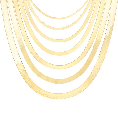 Nuragold 14K Real Yellow Gold Herringbone Chain Flexible Necklace (3mm-7mm) - 3mm,18"