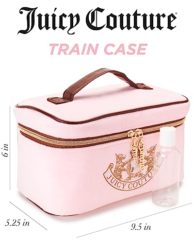 Juicy Couture Pink Makeup Bag Cosmetics Organizer Travel Essentials Train Case Gold Terroir Dog Rhinestone Crown Velour