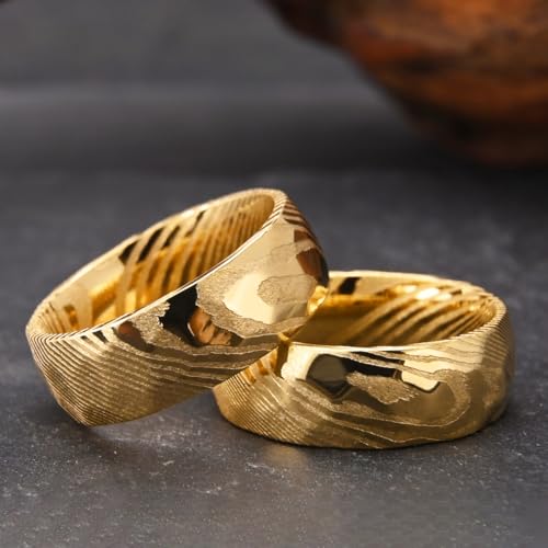 Concept Knight Gold/Black Damascus Steel Rings for Men Men's Wedding Bands