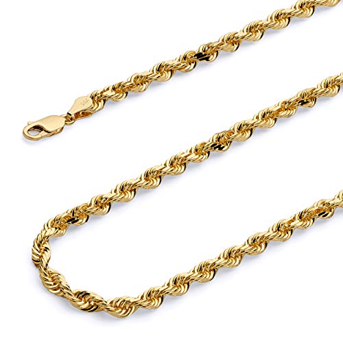 14k REAL Yellow Gold Solid 2.5mm Diamond Cut Rope Chain Bracelet with Lobster Claw Clasp - 7"