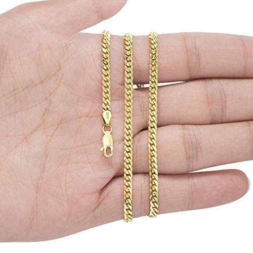 Nuragold 10k Real Yellow Gold Miami Cuban Link 3.5mm Solid Chain Necklace - 20"
