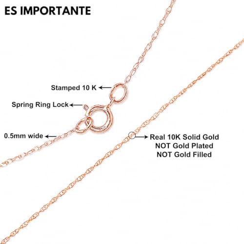 Haus of Brilliance Solid 10K Yellow Gold 1/2 mm Slim and Dainty Rope Chain Necklace, Unisex Chain - Size 18" Inches
