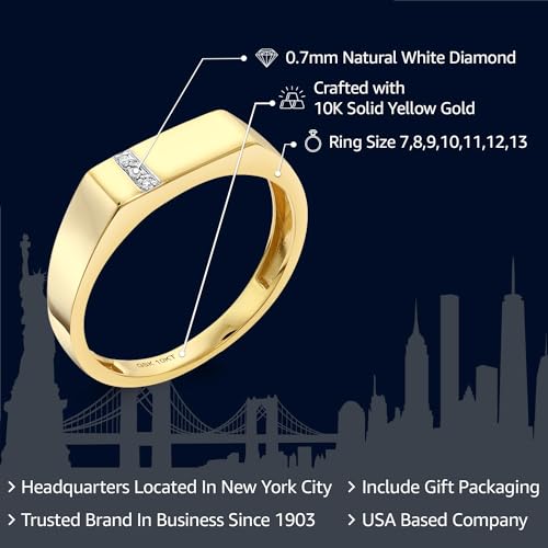 Gem Stone King White Diamond Ring For Men | 10K Solid Yellow Gold | Gold Men's Wedding Anniversary Ring | Size 9