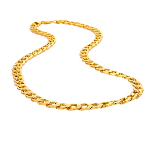 14k REAL Yellow Gold Men's 5mm Bevelled Hollow Cuban Curb Chain Necklace with Lobster Claw Clasp - 22"