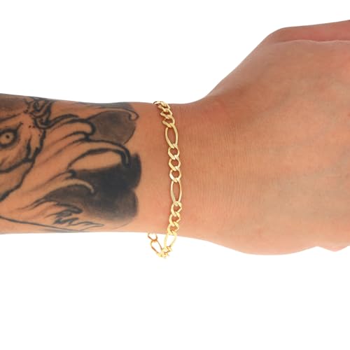 Nuragold 14K Real Yellow Gold Figaro Solid Link Chain Bracelet Men & Women - 8",5.5mm