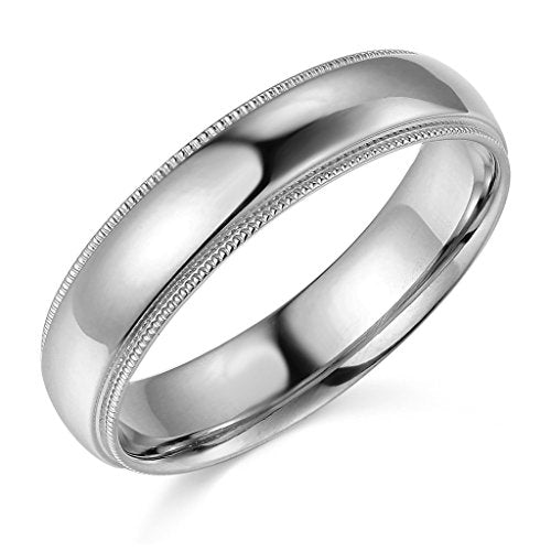 14k White Gold 5mm Comfort FIT Plain Milgrain Wedding Band - Size 11.5