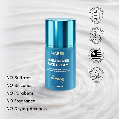 MAREE Face Moisturizer – Firming & Lifting Face Cream for Women with Collagen, Retinol & Hyaluronic Acid – Day & Night Anti-Aging Facial Wrinkle DD Cream Moisturizer for Dry Skin – Blue