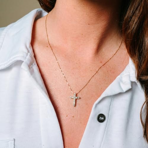 The Brothers Jewelry Co. Lab Grown Diamond Cross Necklace in 10K Solid Gold (0.25–1 ct. tw.) with 18-inch Box Chain (10K Yellow Gold, 0.50 CTTW)