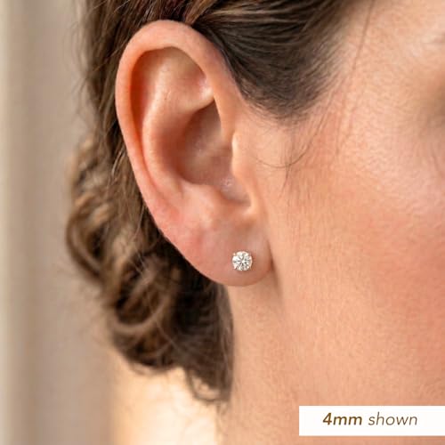 14k Yellow Gold Solitaire Round Cubic Zirconia Stud Earrings Screw-back 4mm