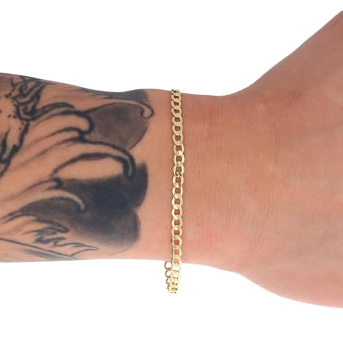 Nuragold 10K Real Yellow Gold Cuban Curb Link Chain Bracelet (2.5mm-7.5mm) - 8",3.5mm