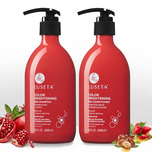 Luseta Color Enhancing Shampoo and Conditioner Set for Red & Copper Hair. Revives & Intensifies Fiery Hues, Adds Radiant Shine, Smooths Frizz, Improves Elasticity with Pomegranate, 2 x 16.9oz