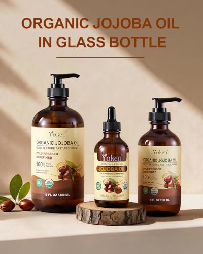 Yoken Organic Jojoba Oil 4oz with dropper, Pure for Nails, Face & Skin Care