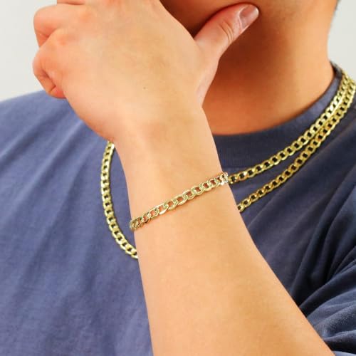 Nuragold 14K Real Yellow Gold Cuban Curb Link Chain Bracelet (2.5mm-7.5mm) - 9",6.5mm