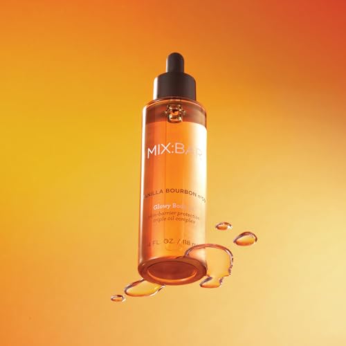 MIX:BAR Vanilla Bourbon Glowy Body Oil for Women, Soothe, Soften & Smooth Dry Skin, with Jojoba & Avocado Oil, Paraben Free, Vegan, 4oz