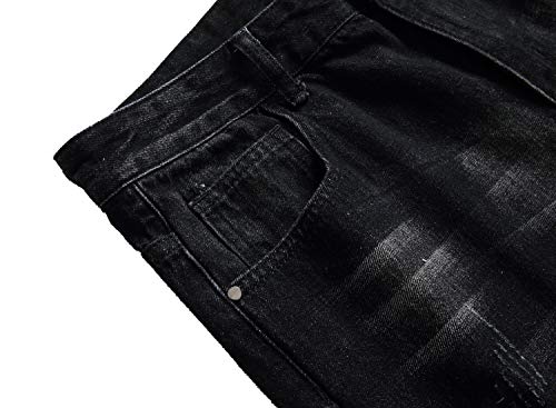 QIMYUM Mens Ripped Jeans, Distressed Destroyed Slim Fit Straight Leg Denim Pants (32, Black702)