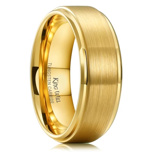 King Will 8mm 24K Gold Plated Tungsten Wedding Ring Matte Brush Size 10