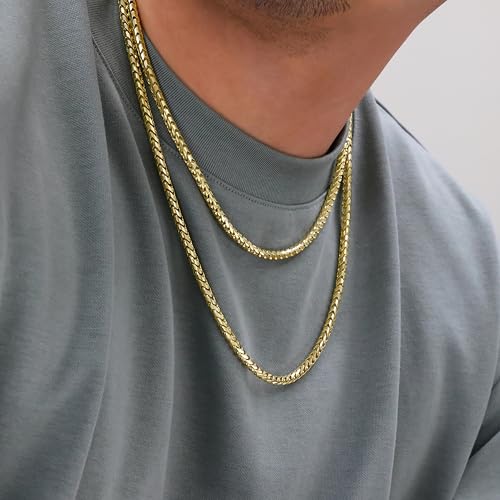 Nuragold 14K Real Yellow Gold Franco 3mm Solid Diamond Cut Chain Necklace - 24"