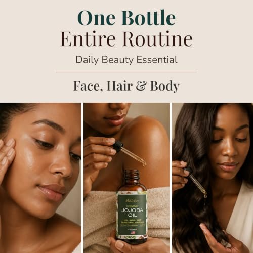 Organic Jojoba Oil, 100% Pure Cold-Pressed for Face, Skin & Hair, 4 Oz