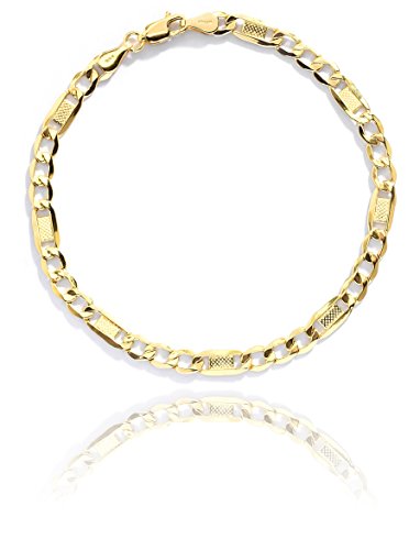 Floreo 10k Yellow Gold 5mm Lite Figaro Bar Chain Bracelet or Anklet 8 Inch