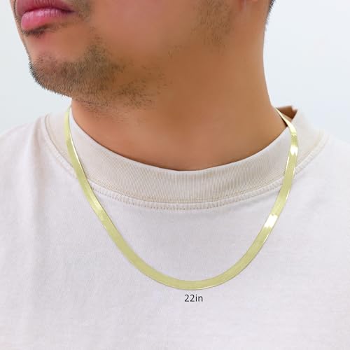 Nuragold 14k Real Yellow Gold Herringbone 6mm Chain Flexible Necklace - 16"
