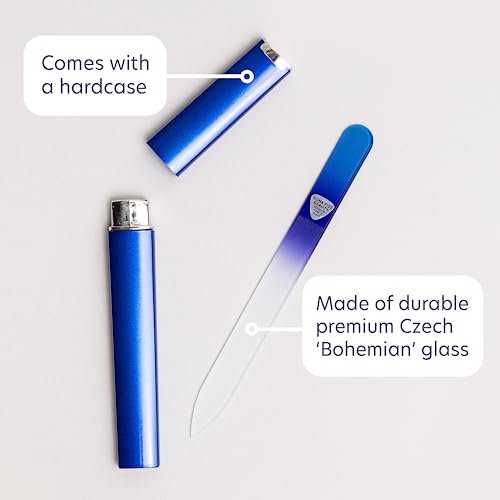 Bona Fide Beauty Glass Nail File with Case (Aqua Cobalt), Made in Czech