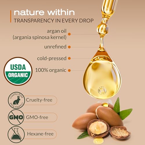 Organic Argan Oil for Hair, Face & Skin, 100% Pure USDA Certified 4 Oz