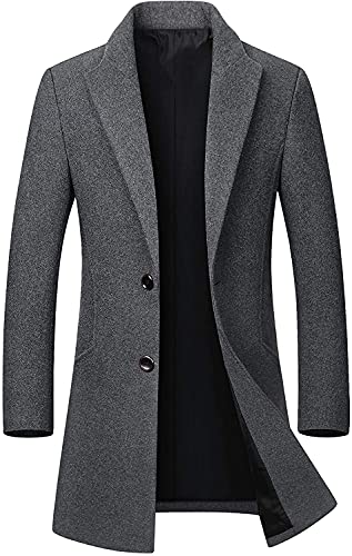 chouyatou Men's Mid-Length Single Breasted Wool Blend Top Coat (Medium, Light Grey)