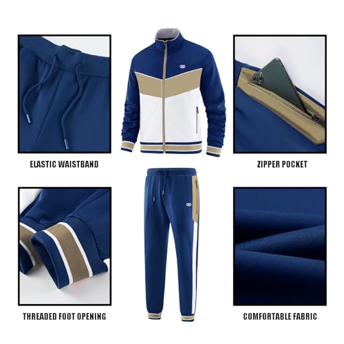 ANOTWENER Men's Tracksuits 2 Piece Outfits Sweatsuits for Men Long Sleeve Jackets Track Suits Athletic Full Zip Active Sports Sets Blue JW-7153-L